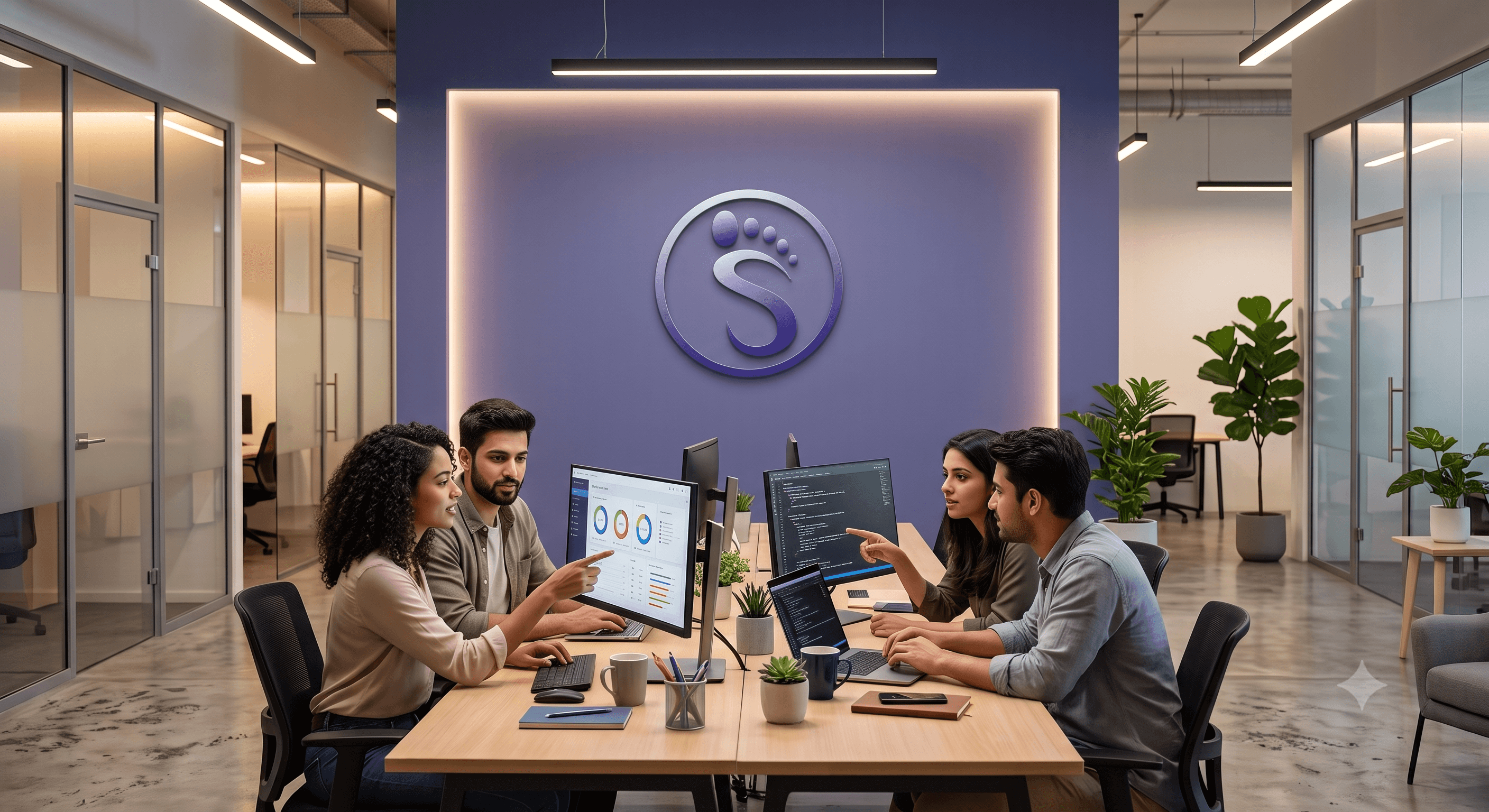 The Sharnam Info team collaborating in the office
