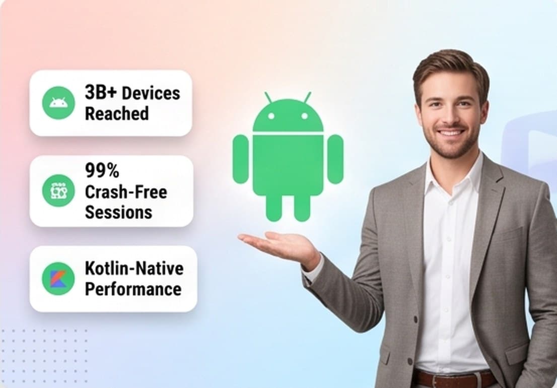 Android Development — Native Kotlin apps for the world's largest mobile platform — built to run beautifully on every device.