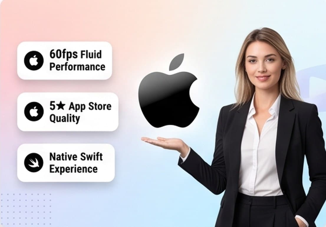 iOS Development — Native Swift apps for iPhone and iPad — the polish and performance Apple users expect.