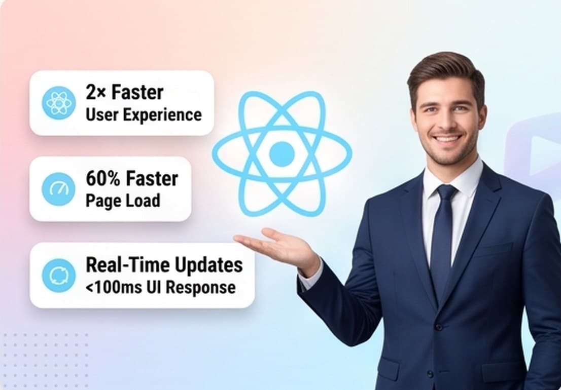 React.js — The world's most popular UI library — fast, component-driven interfaces that scale from a widget to a full product.